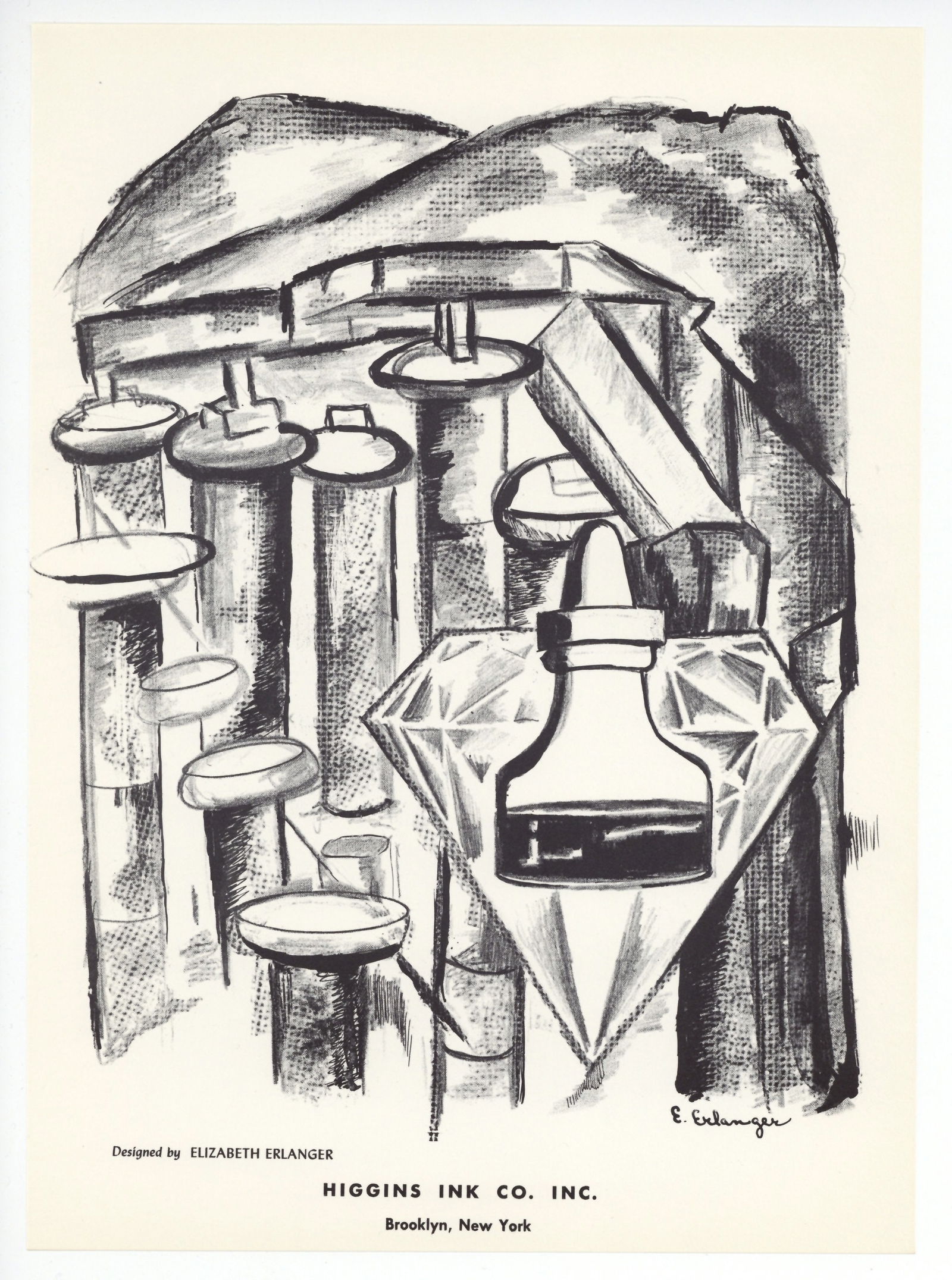 Elizabeth Erlanger original lithograph: Title: Elizabeth Erlanger original lithograph Description: Medium: original lithograph. This lithograph was printed in 1955 for the "Improvisations" portfolio, and published by the Artists Equity