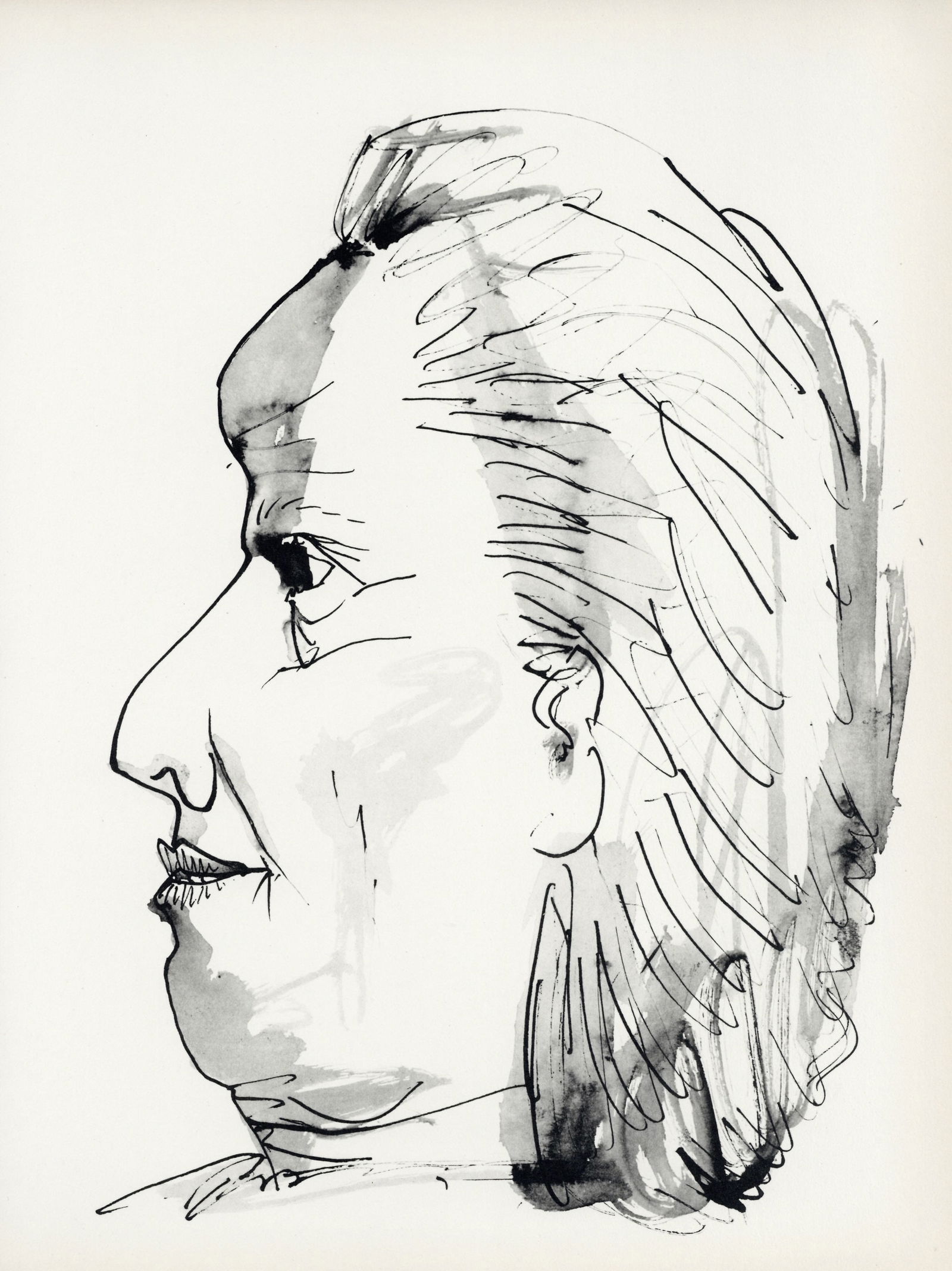 Pablo Picasso lithograph "Profil de vieille femme": Title: Pablo Picasso lithograph "Profil de vieille femme" Description: Medium: lithograph (after the the drawing). Printed in Paris in 1957 at the atelier Duval for the Picasso "Buffon" portfolio and