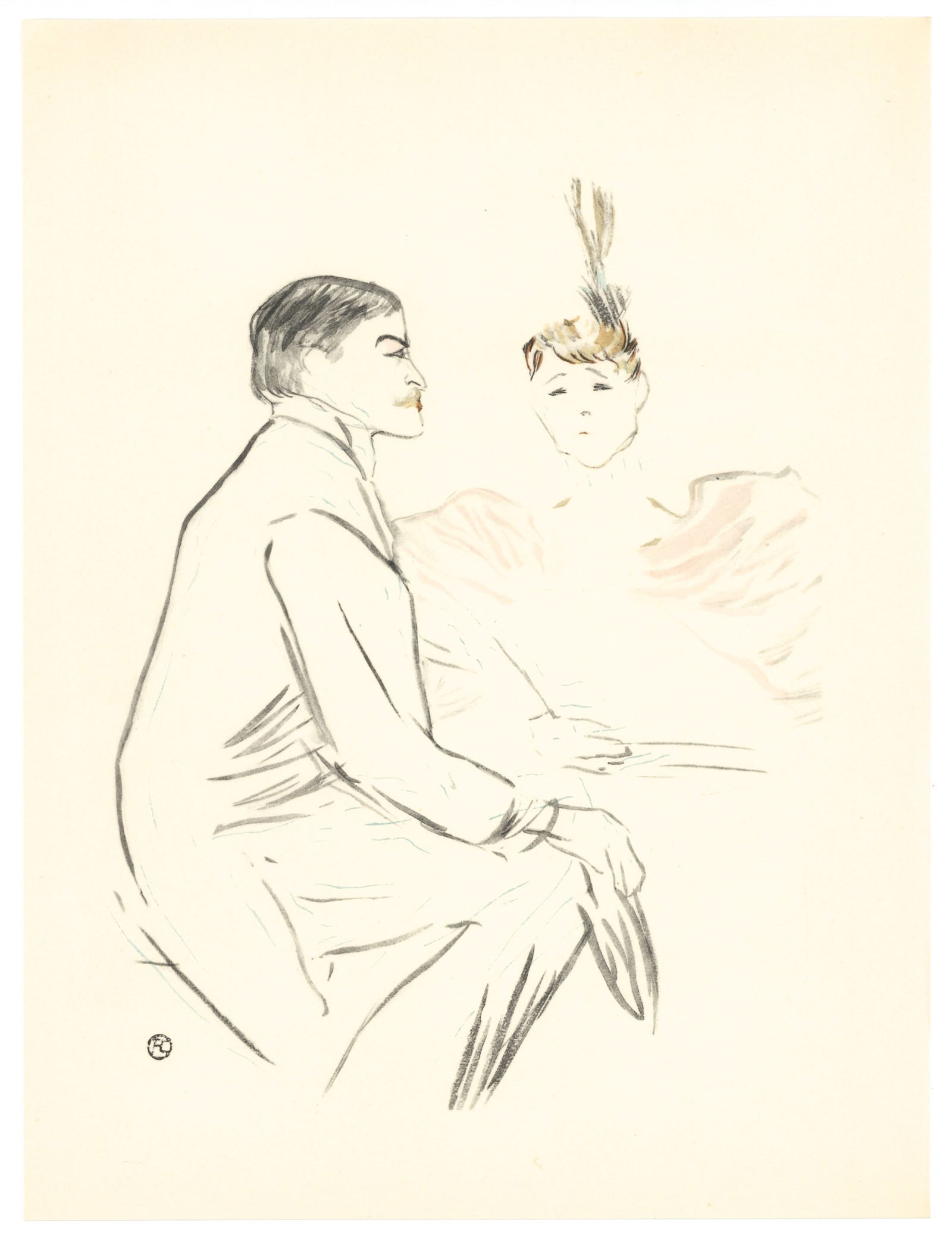 Toulouse-Lautrec lithograph "Lucien Guitry et Jeanne Granier": Title: Toulouse-Lautrec lithograph "Lucien Guitry et Jeanne Granier" Description: Medium: lithograph (after the watercolor). Printed in Paris in 1951 at the atelier Dreux-Barry and published in an