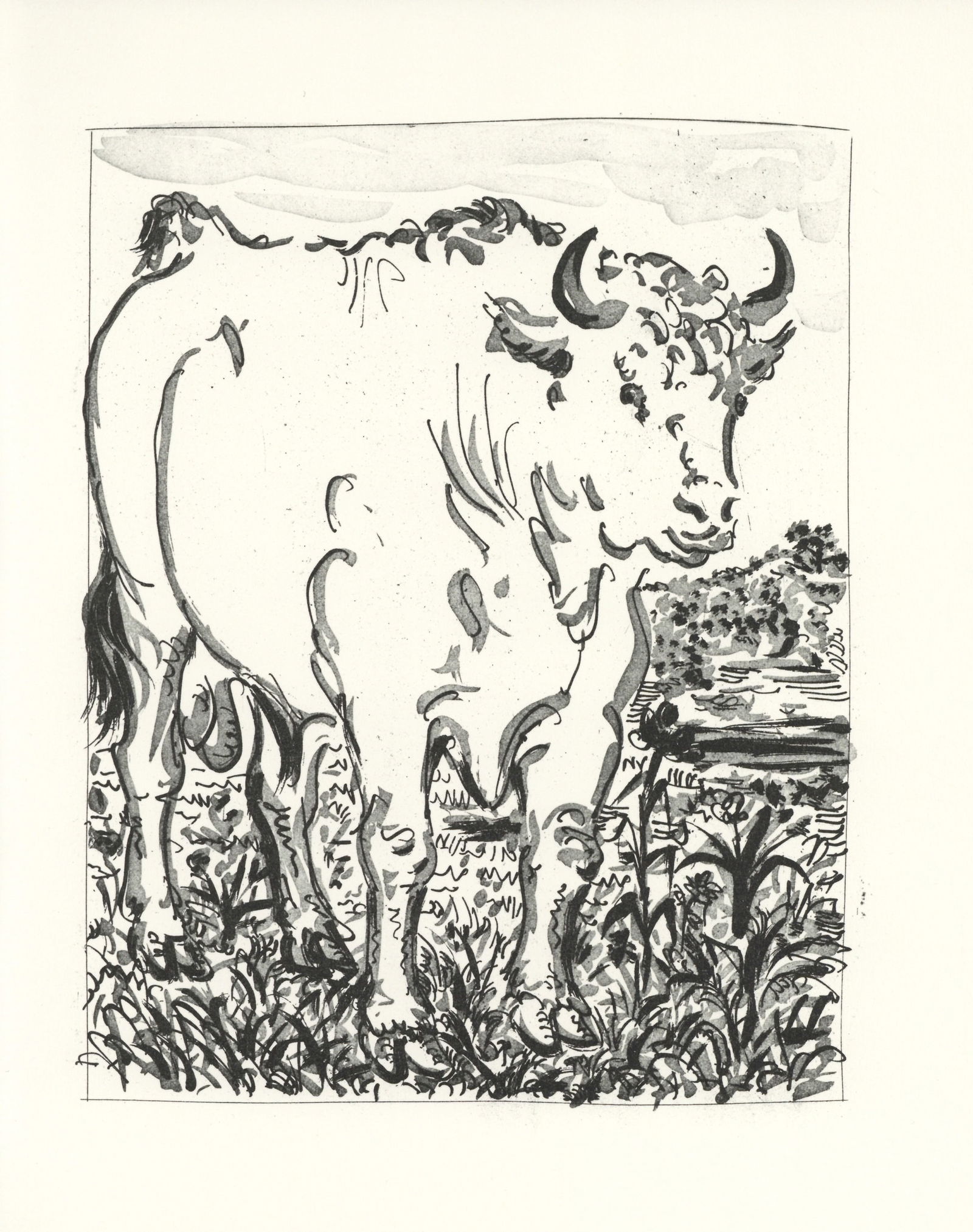Pablo Picasso "Le Boeuf" The Cow | Buffon: Title: Pablo Picasso "Le Boeuf" The Cow | Buffon Description: Medium: offset lithograph (after the etching). Printed on velin bouffant paper from the Papeteries Casteljoux and published in France by E