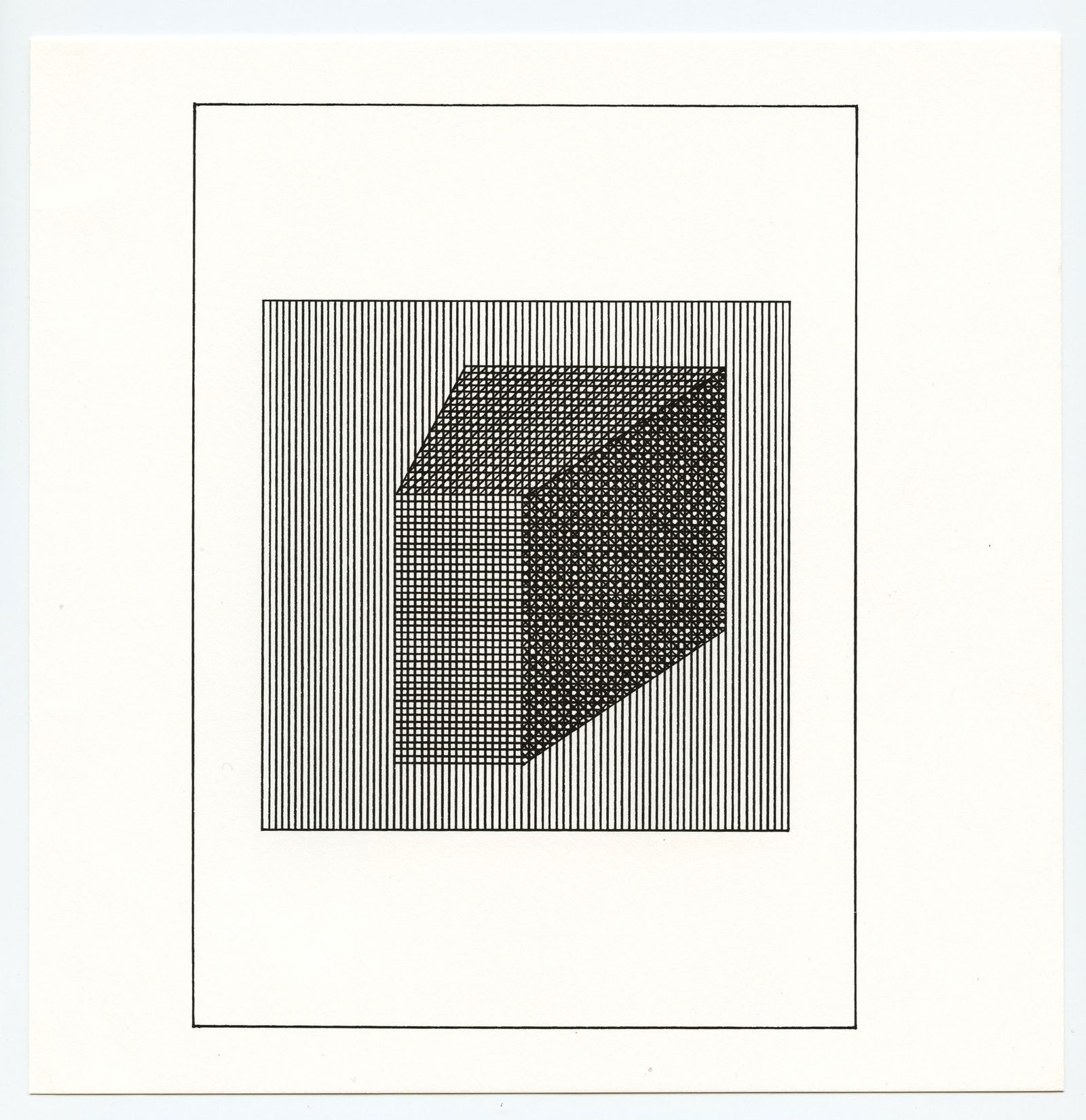 Sol LeWitt silkscreen, edition of 1500: Title: Sol LeWitt silkscreen, edition of 1500 Description: Medium: silkscreen. Printed in 1984 for "Ficciones" and published by The Limited Editions Club in an edition of 1500. Size: 8 x 7 3/4 inches