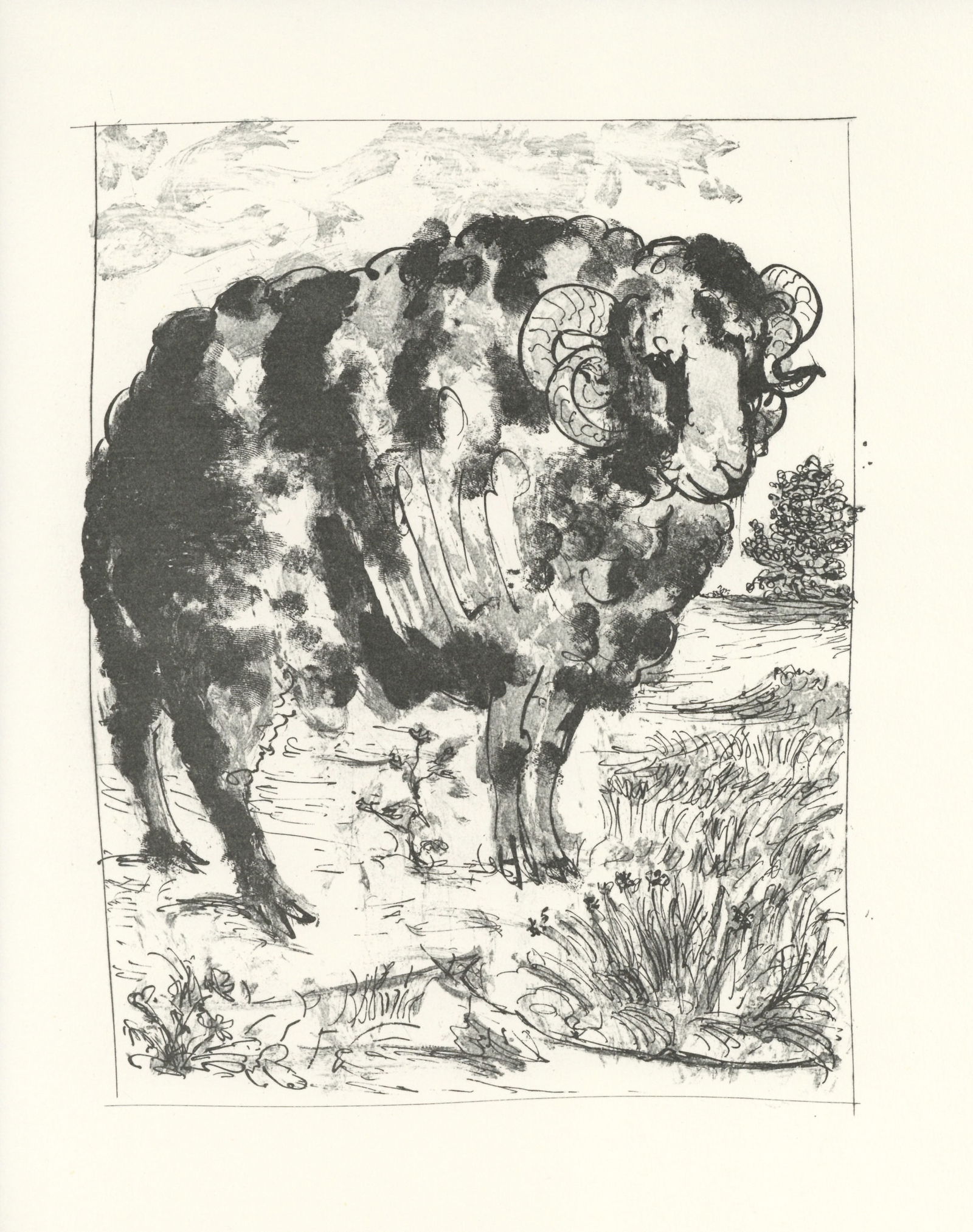 Pablo Picasso "Le Belier" The Ram | Buffon: Title: Pablo Picasso "Le Belier" The Ram | Buffon Description: Medium: offset lithograph (after the etching). Printed on velin bouffant paper from the Papeteries Casteljoux and published in France by