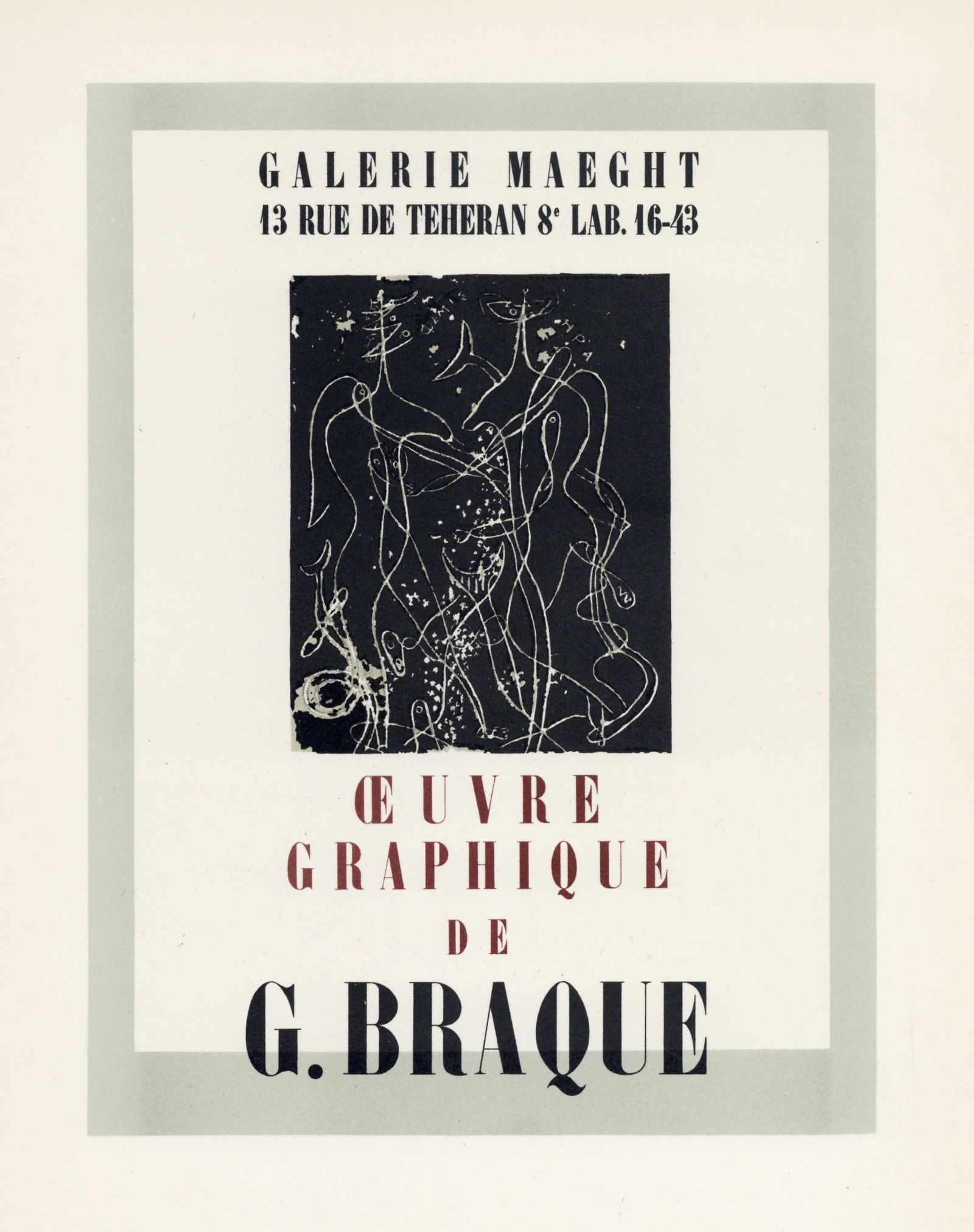 Georges Braque lithograph poster "Oeurve Graphique": Title: Georges Braque lithograph poster "Oeurve Graphique" Description: Medium: lithograph (after the original lithograph poster for the Maeght Gallery). During the late 1940's and throughout the 1950