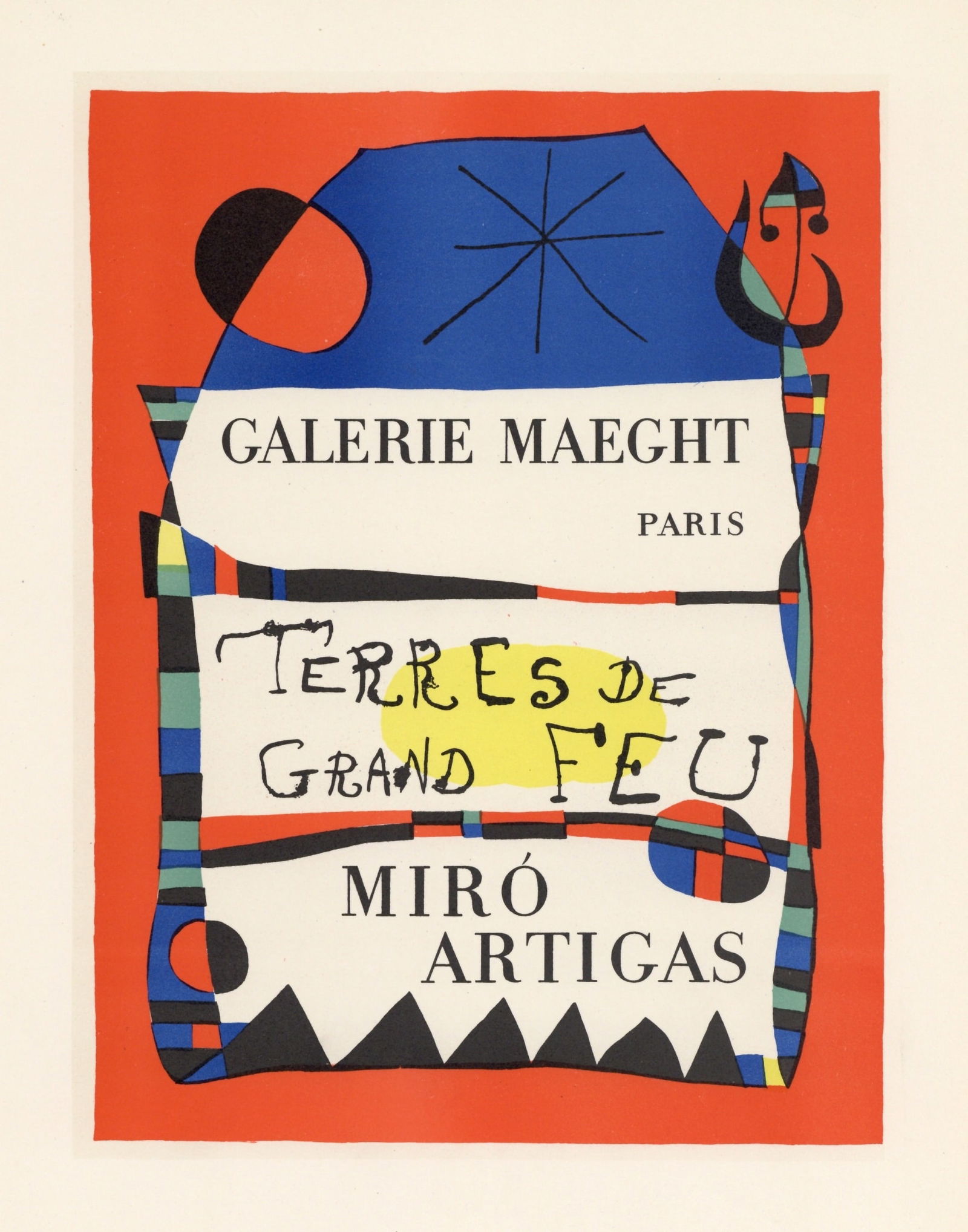 Joan Miro lithograph poster "Terres de Grand Feu": Title: Joan Miro lithograph poster "Terres de Grand Feu" Description: Medium: lithograph (after the original lithograph poster). During the late 1940's and throughout the 1950's, Miro created a