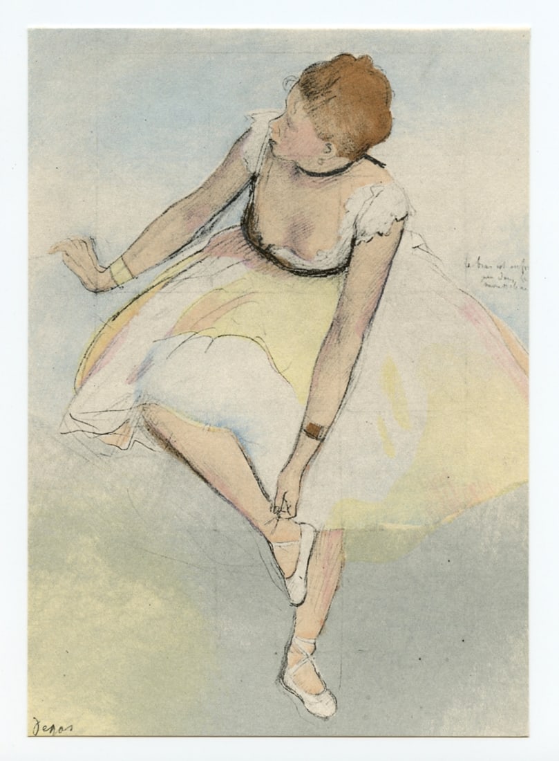 Edgar Degas pochoir Danseuse: Title: Edgar Degas pochoir Danseuse Description: Medium: pochoir (after the drawing). A soft and delicate impression, printed in Paris in 1948 and published in an edition of 1200 by Braun et Cie. Size