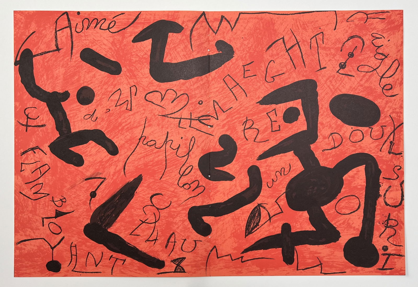 Joan Miro original lithograph Homage to Aime Maeght, 1982: Title: Joan Miro original lithograph Homage to Aime Maeght, 1982 Description: Medium: original lithograph. Printed in 1982 for the art revue Derriere le Miroir (issue number 250, dedicated in homage