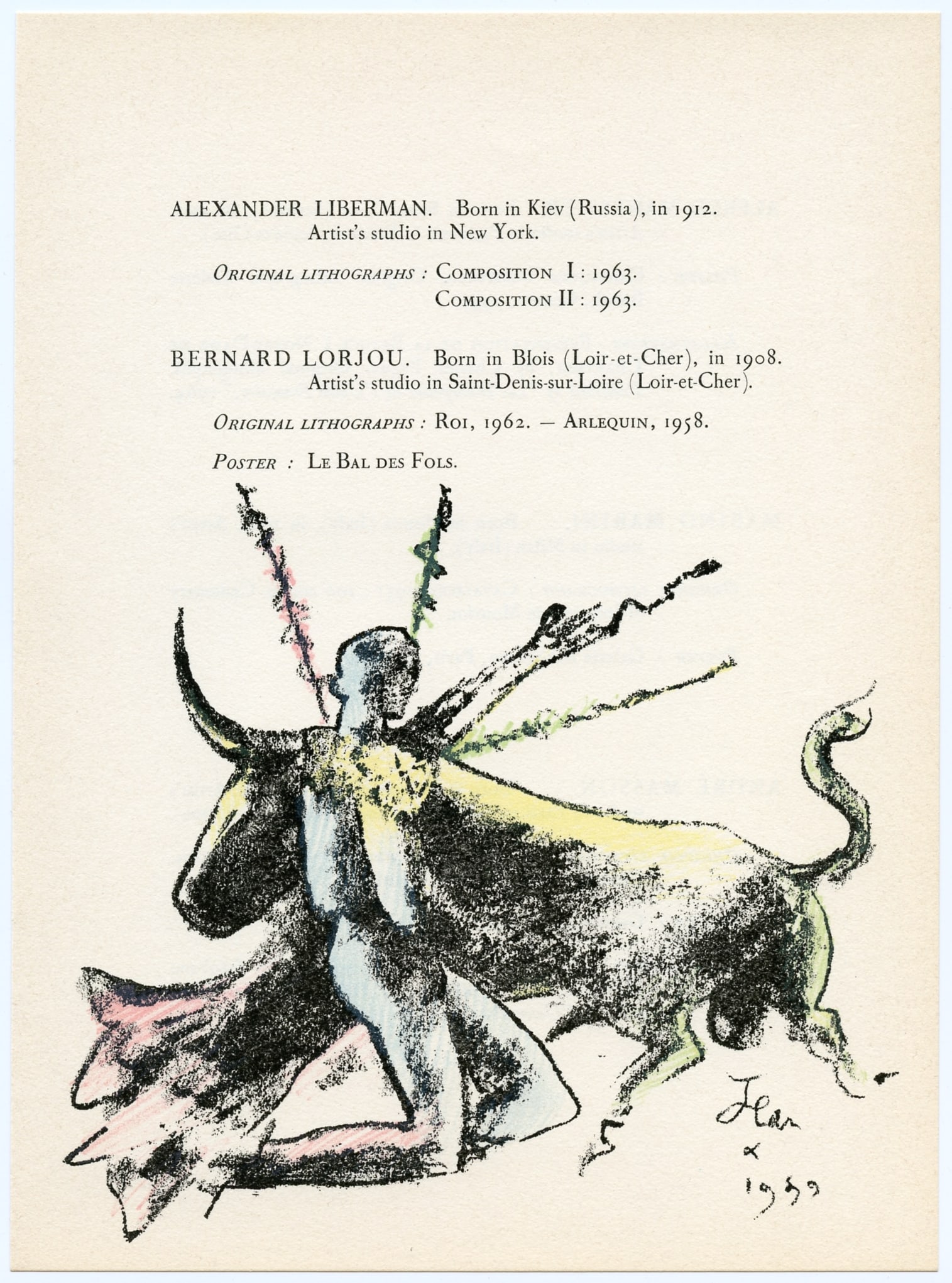 Jean Cocteau original lithograph (Torero): Title: Jean Cocteau original lithograph (Torero) Description: Medium: original lithograph. Printed in Paris in 1964 by Mourlot Frères and published in a limited edition of 2000 on Arches wove