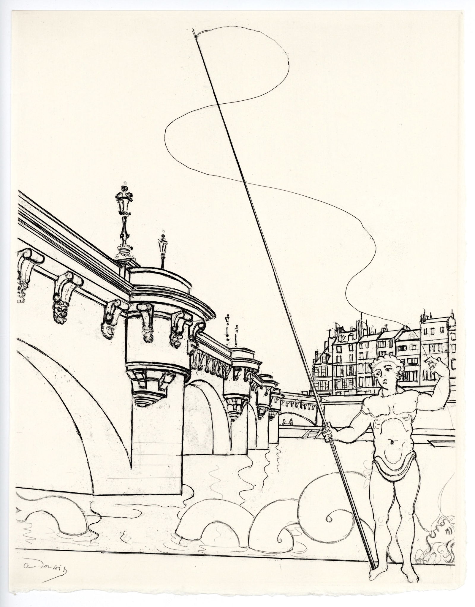 Andre Derain original etching "Le Pont-Neuf": Title: Andre Derain original etching "Le Pont-Neuf" Description: Medium: original etching. This impression on Canson et Montgolfier wove paper was printed in 1937 in an edition of 500 for the "Paris 1