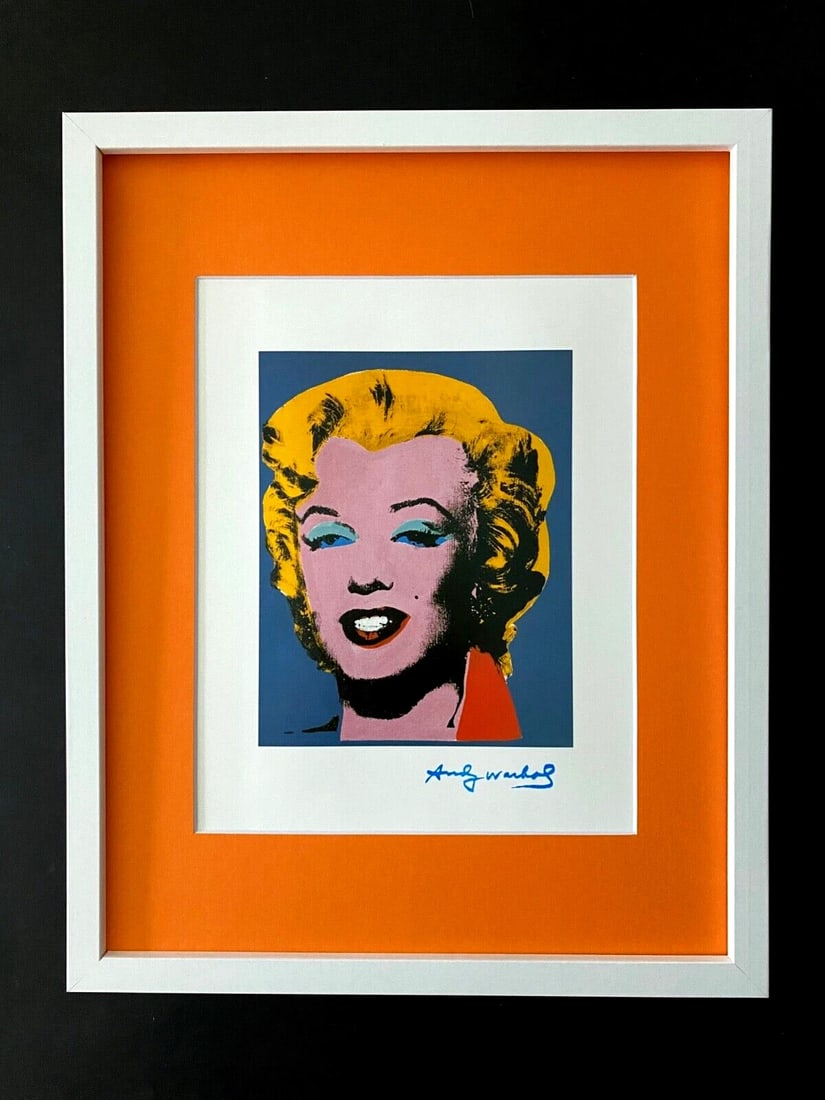 ANDY WARHOL RARE 1984 SIGNED MARILYN MONROE PRINT MATTED AND FRAMED: Title:ANDY WARHOL RARE 1984 SIGNED MARILYN MONROE PRINT MATTED AND FRAMEDDescription:This is a Stunning and Scarce 1984 Print After Andy Warhol FACSIMILE SIGNATURE IN BLUE INK " MARILYN MONROE " from