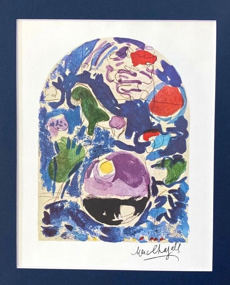 MARC CHAGALL +1967 BEAUTIFUL SIGNED WINDOW OF SIMEON PRINT FRAMED ! - 2