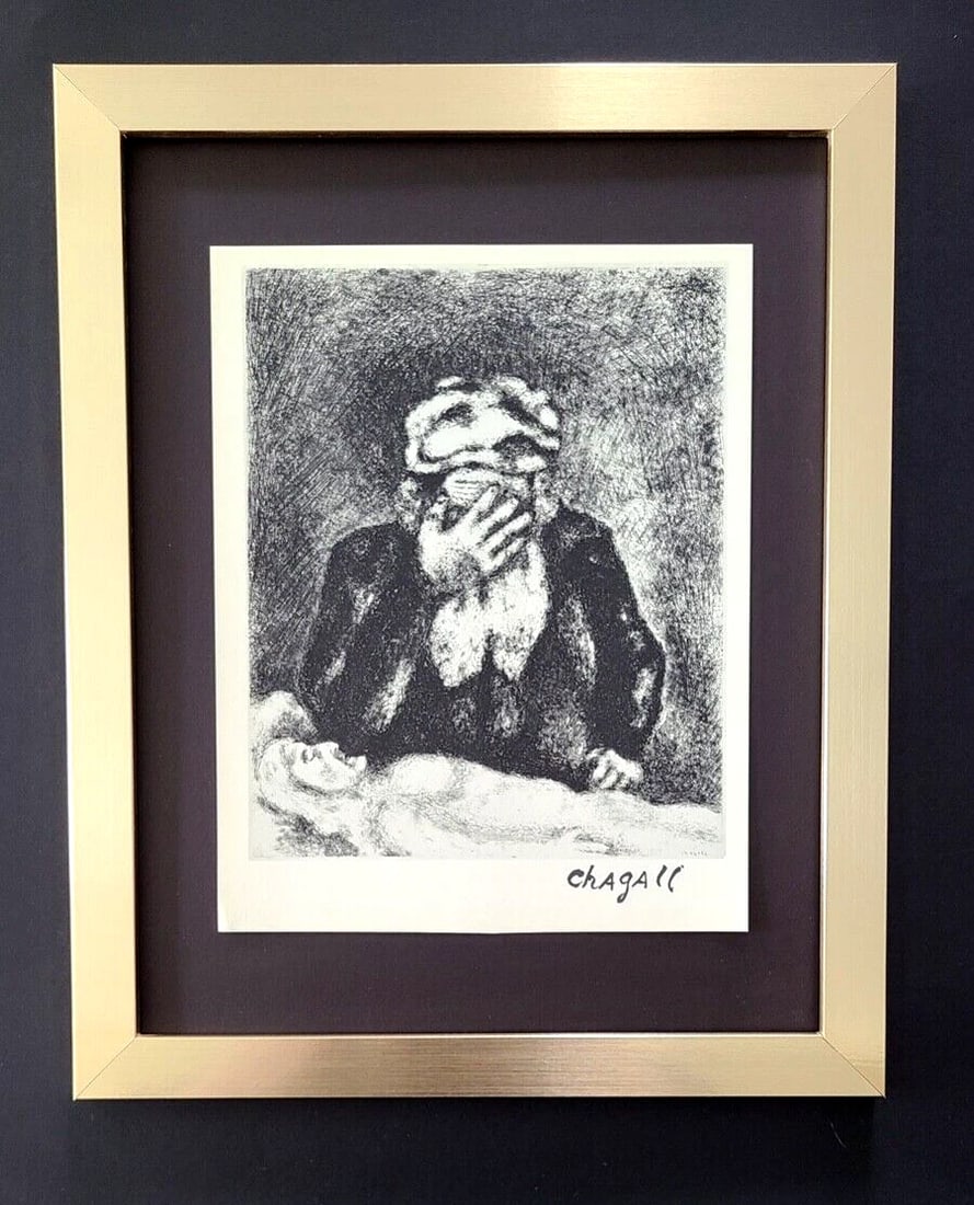 MARC CHAGALL + 1957 BIBLICAL SIGNED PRINT MOUNTED IN NEW FRAME: Title:MARC CHAGALL + 1957 BIBLICAL SIGNED PRINT MOUNTED IN NEW FRAME Description:This is a Beautiful and Scarce 1957 Print after MARC CHAGALL FACSIMILE INK SIGNED From his Lithographs Collection Mount