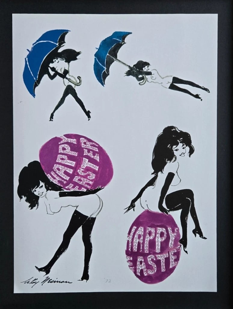 LEROY NEIMAN Happy Easter my Playboy Femlin CIRCA 1990'S SIGNED PRINT FRAMED - 2