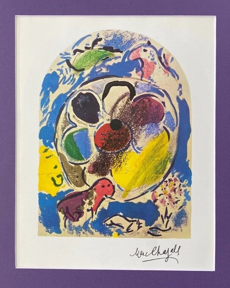 MARC CHAGALL +1967 BEAUTIFUL SIGNED WINDOW OF BENJAMIN PRINT MATTED 11X14 - 2