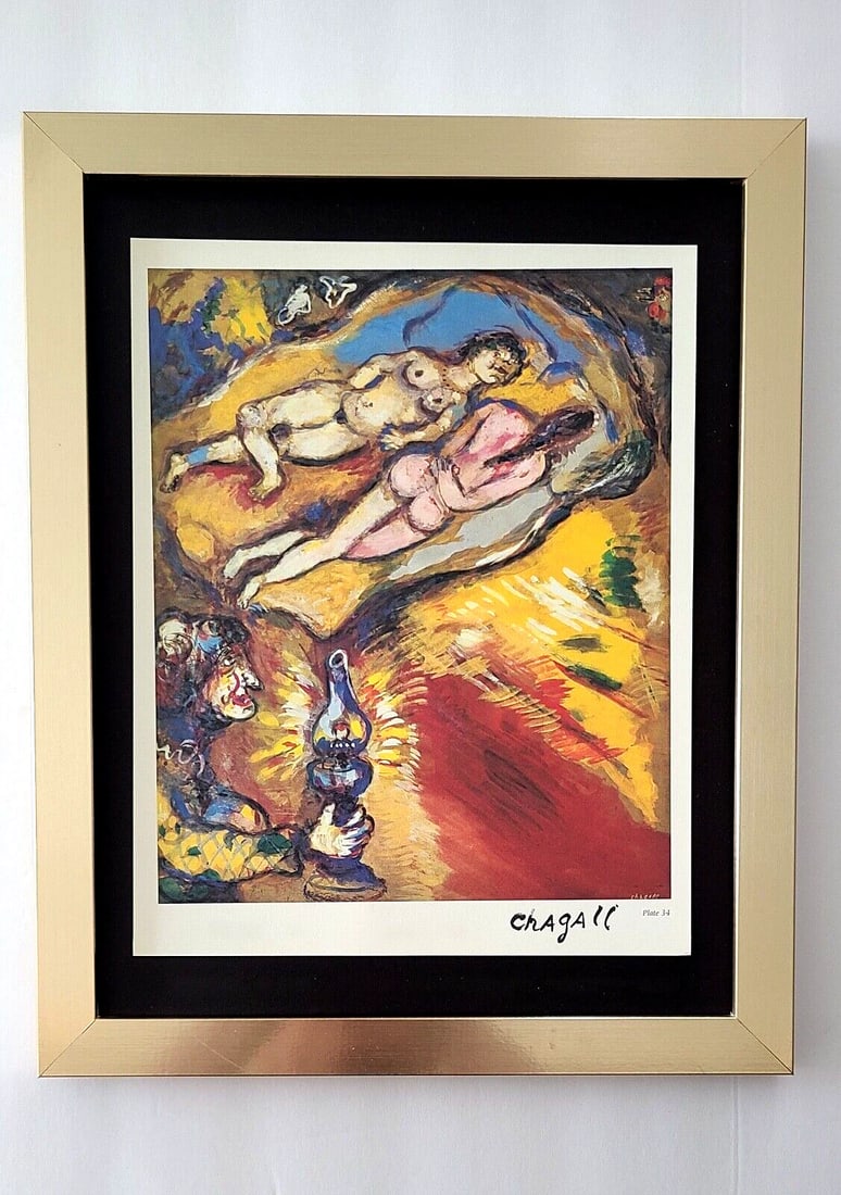 MARC CHAGALL + 1975 BEAUTIFUL SIGNED PRINT MOUNTED AND FRAMED: Title:MARC CHAGALL + 1975 BEAUTIFUL SIGNED PRINT MOUNTED AND FRAMED Description:This is a Beautiful and Scarce 1975 Print after MARC CHAGALL FACSIMILE INK SIGNED From his Lithographs Collection Mounte