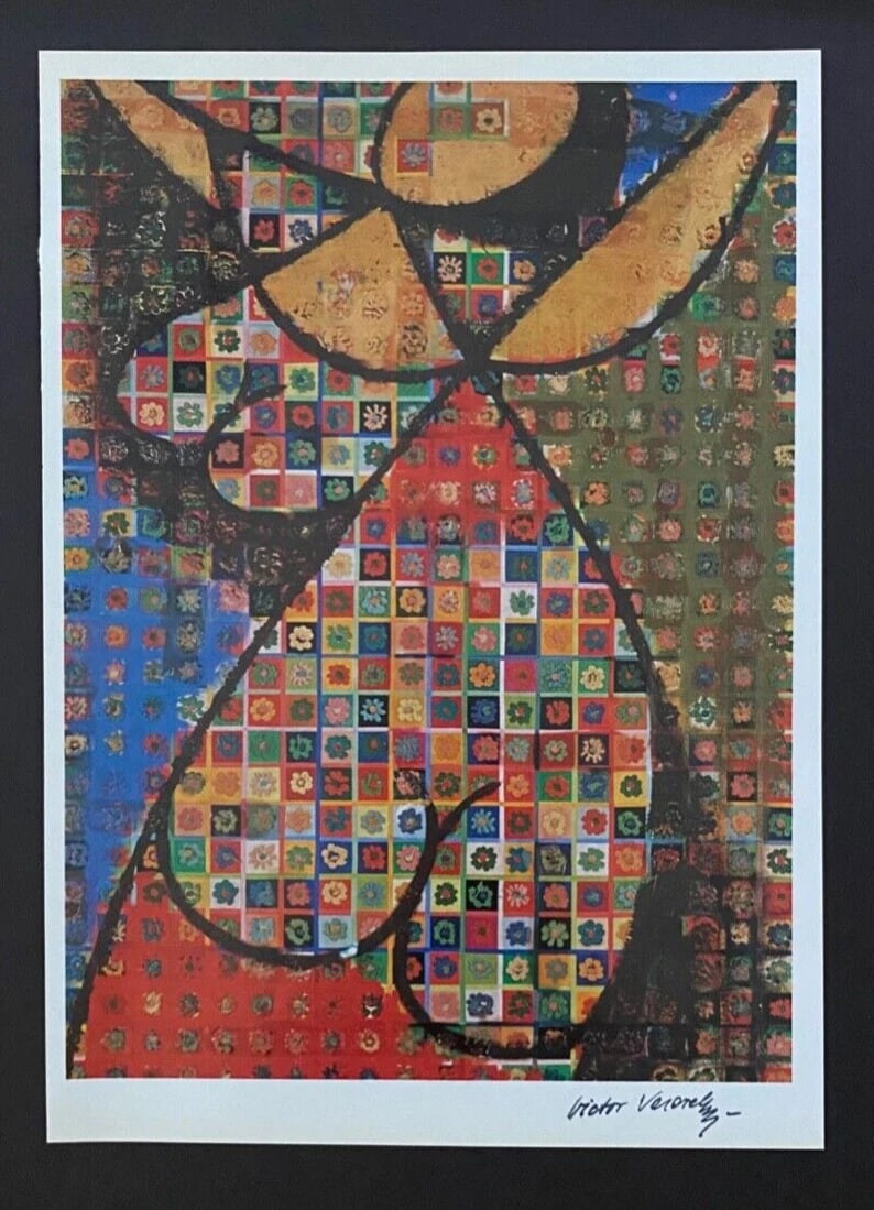 VICTOR VASARELY + SIGNED GEOMETRIC ABSTRACT PRINT FROM 1970 + WITH NEW FRAME - 2