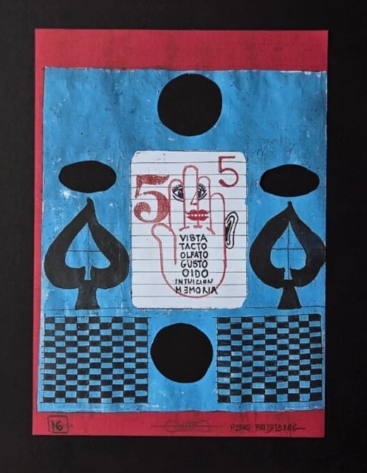 Pedro Friedeberg – Playing Card 5 | Framed Mexican Signed Print - 2