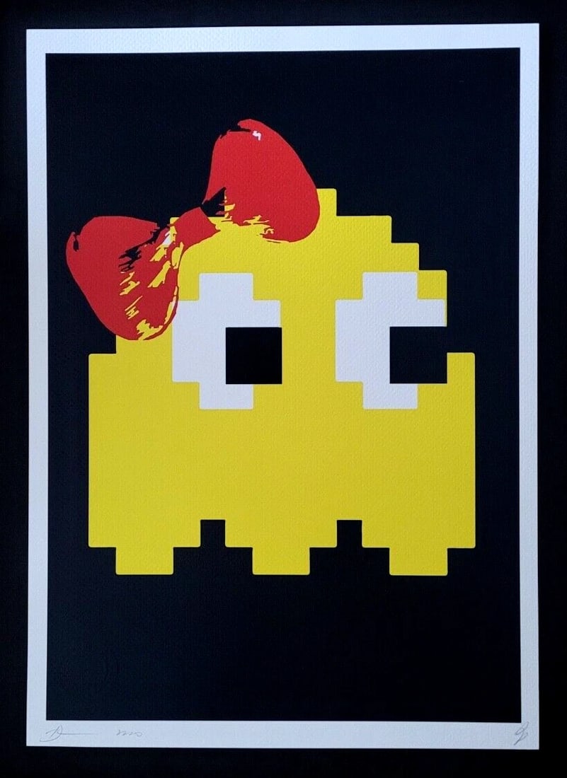 DEATH NYC Hand Signed LARGE Print COA Framed 16x20in Invader Yellow w Ribbon - 3