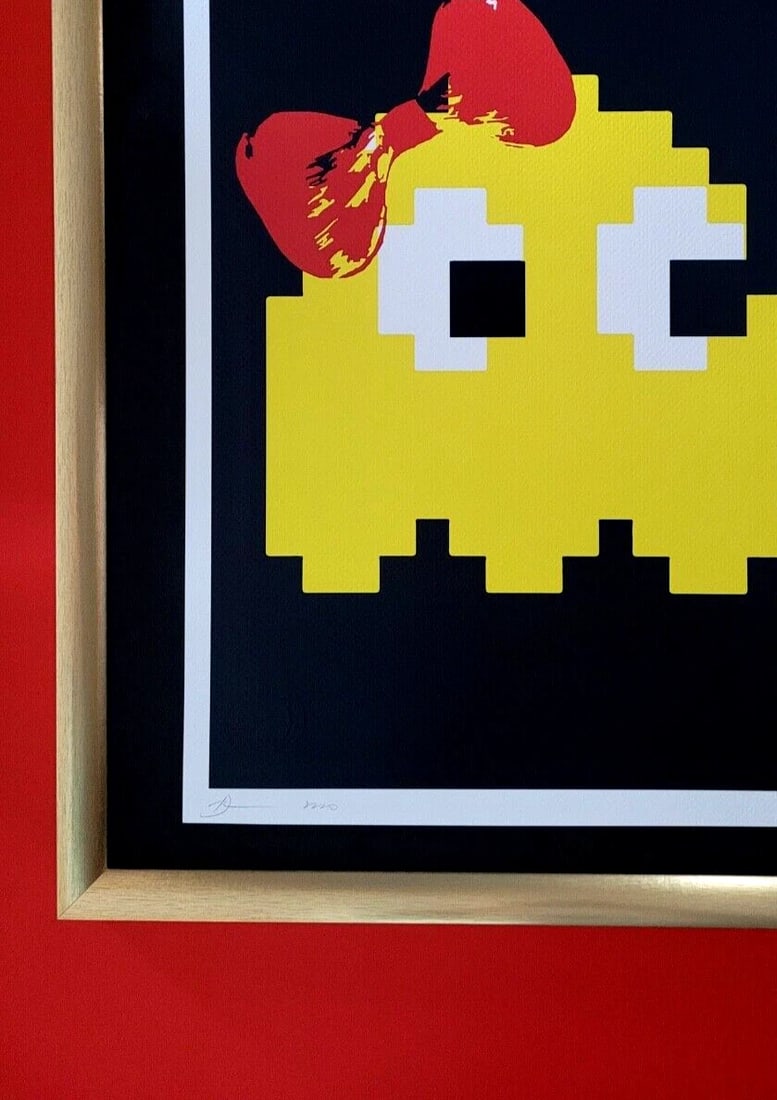 DEATH NYC Hand Signed LARGE Print COA Framed 16x20in Invader Yellow w Ribbon - 4