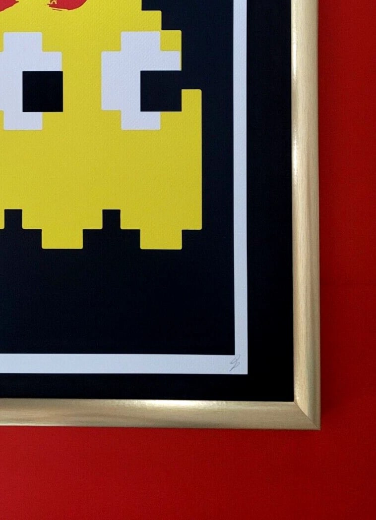 DEATH NYC Hand Signed LARGE Print COA Framed 16x20in Invader Yellow w Ribbon - 5