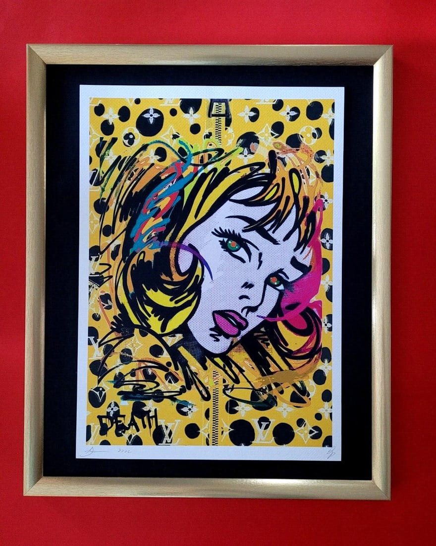 DEATH NYC Hand Signed LARGE Print COA Framed 16x20in Lichtenstein Girl LV: Title:DEATH NYC Hand Signed LARGE Print COA Framed 16x20in Lichtenstein Girl LV Description:This is a Stunning and Scarce 100% Authentic New Print by Death NYC Hand Signed and Numbered in Pencil by