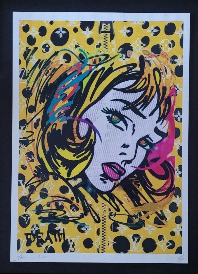 DEATH NYC Hand Signed LARGE Print COA Framed 16x20in Lichtenstein Girl LV - 3