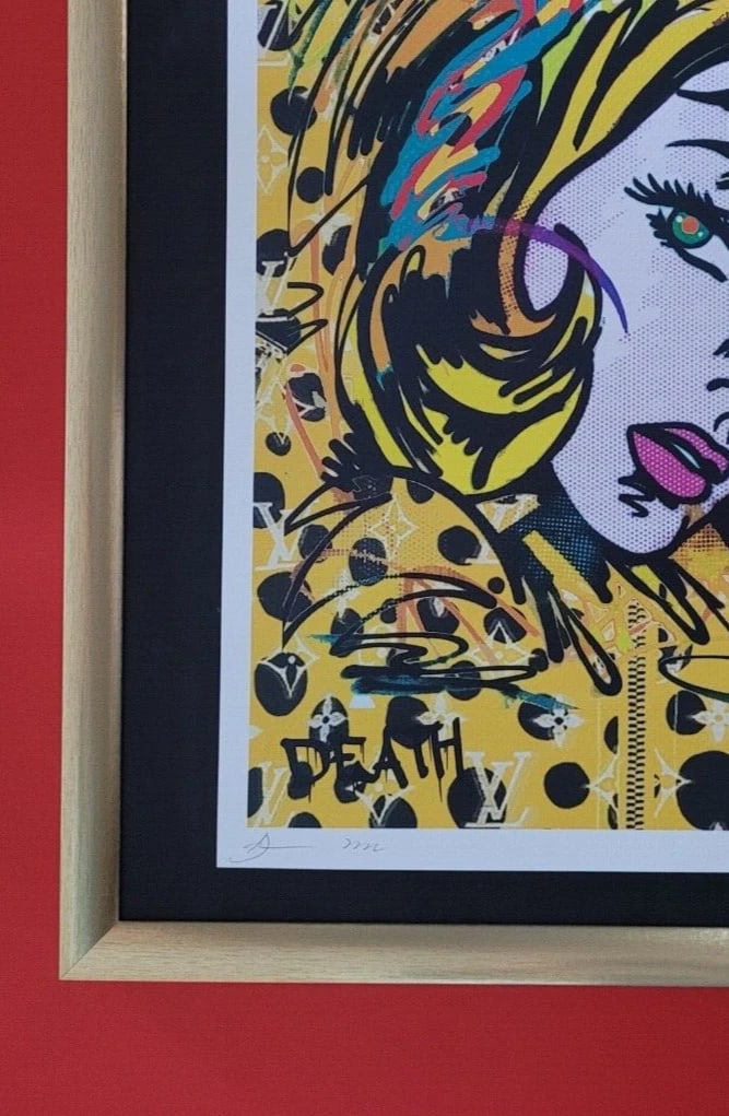 DEATH NYC Hand Signed LARGE Print COA Framed 16x20in Lichtenstein Girl LV - 4