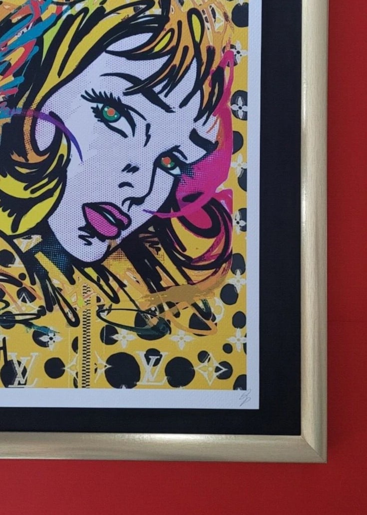 DEATH NYC Hand Signed LARGE Print COA Framed 16x20in Lichtenstein Girl LV - 5