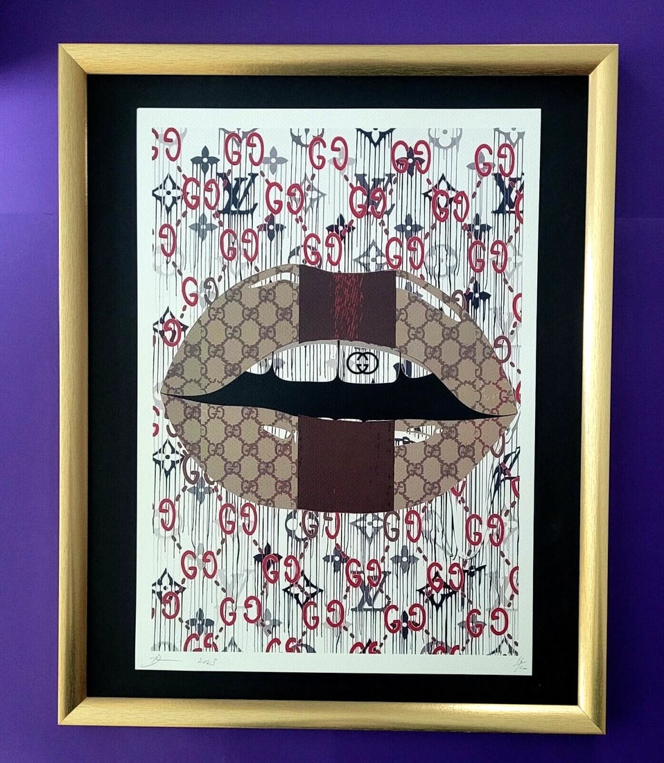 DEATH NYC Hand Signed LARGE Print COA Framed 16x20in Gucci Lips Art Graffiti (1 of 5)