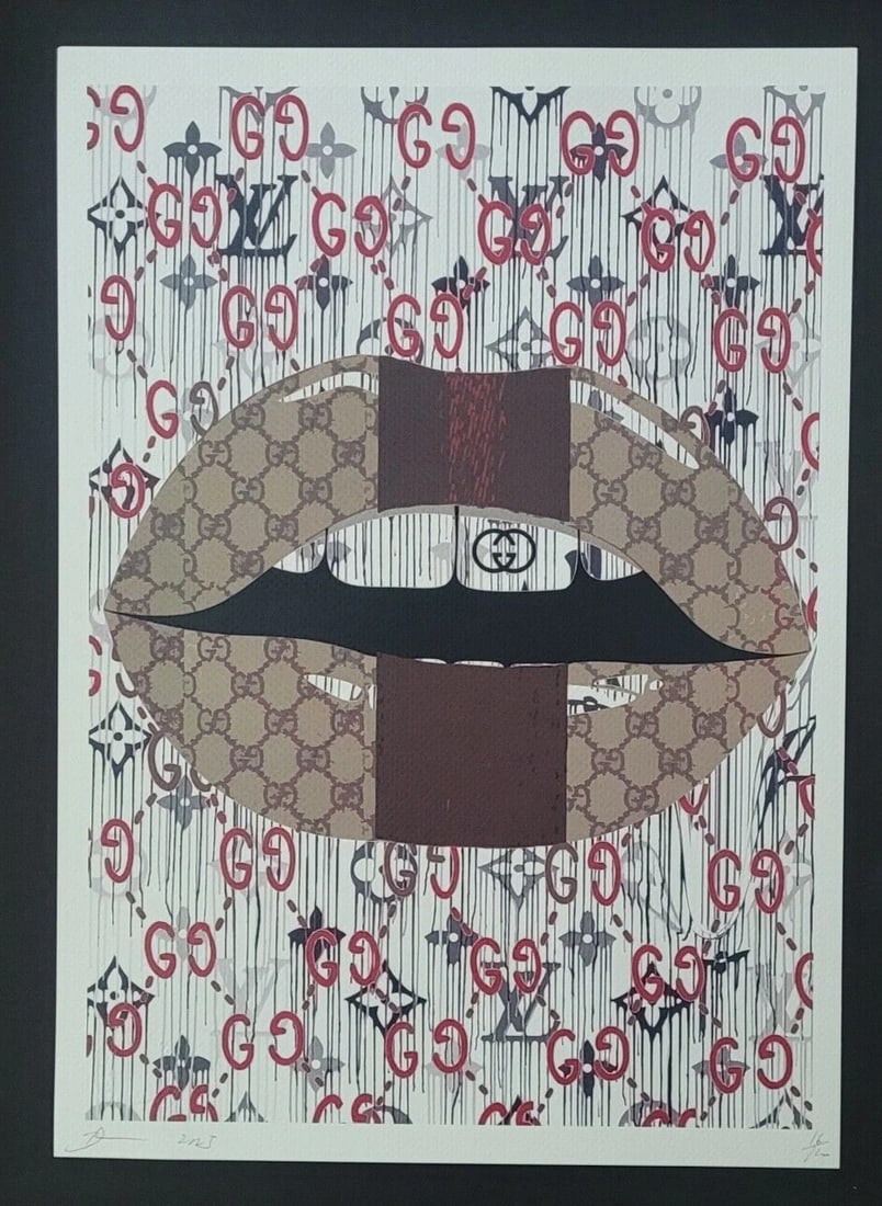 DEATH NYC Hand Signed LARGE Print COA Framed 16x20in Gucci Lips Art Graffiti - 3