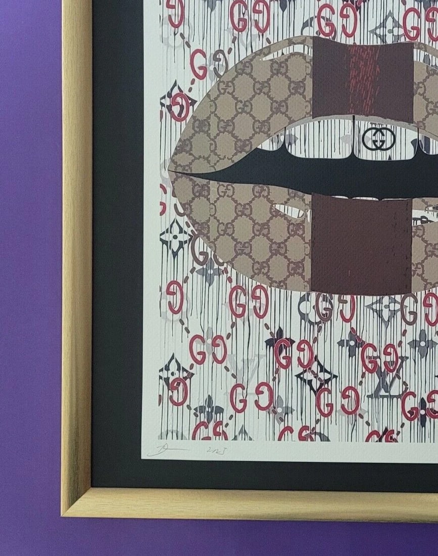 DEATH NYC Hand Signed LARGE Print COA Framed 16x20in Gucci Lips Art Graffiti - 4