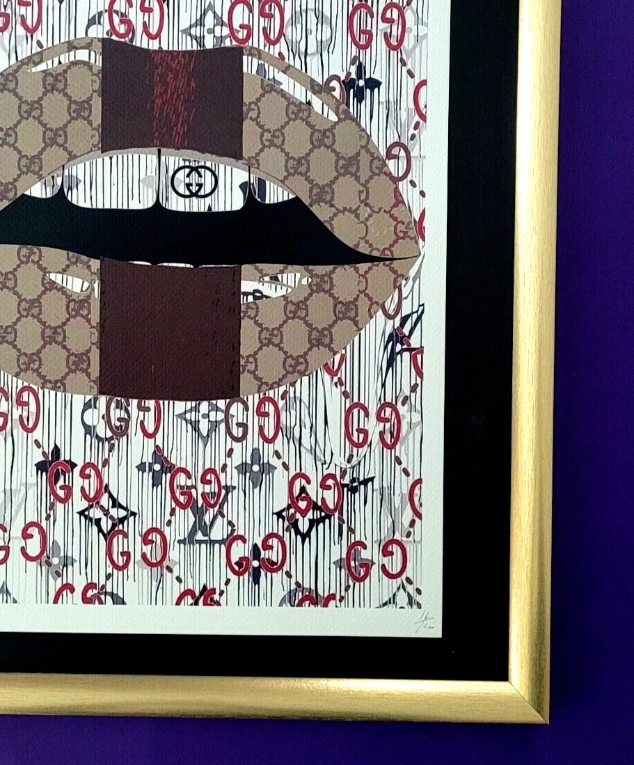 DEATH NYC Hand Signed LARGE Print COA Framed 16x20in Gucci Lips Art Graffiti - 5