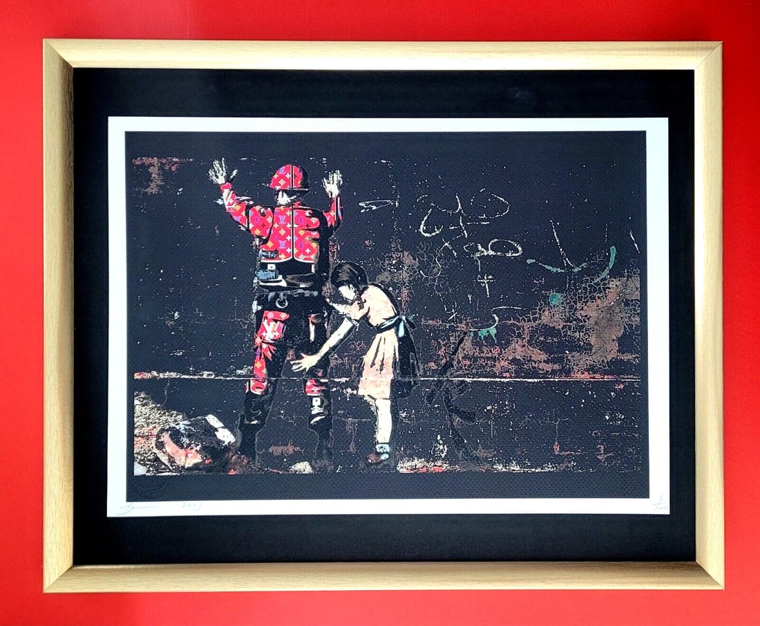 DEATH NYC Hand Signed LARGE Print Framed 16x20in COA GIRL WITH SOLDIER BANKSY: Title:DEATH NYC Hand Signed LARGE Print Framed 16x20in COA GIRL WITH SOLDIER BANKSY Description:This is a Stunning and Scarce 100% Authentic New Print by Death NYC Hand Signed and Numbered in Pencil