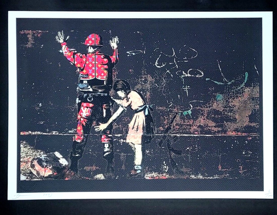 DEATH NYC Hand Signed LARGE Print Framed 16x20in COA GIRL WITH SOLDIER BANKSY - 3