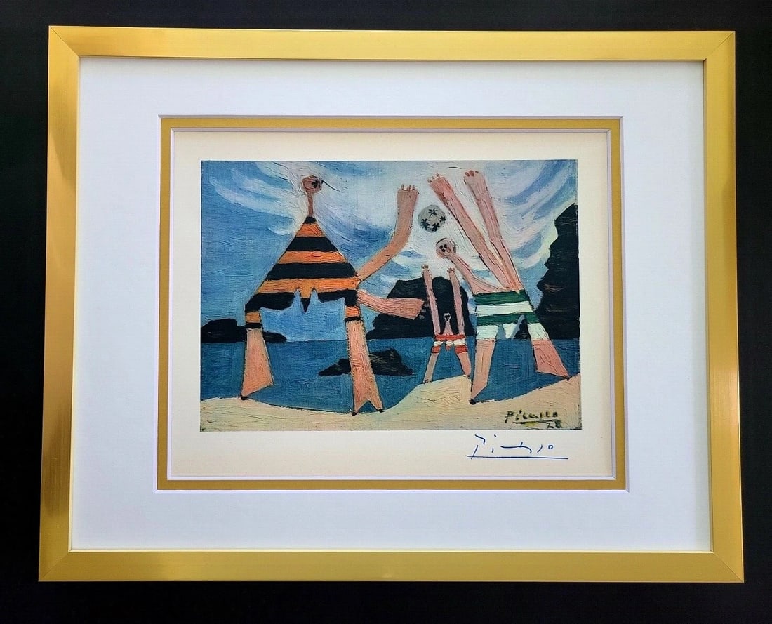 PABLO PICASSO 1948 BEAUTIFUL SIGNED PRINT MATTED 11 X 14: Title:PABLO PICASSO 1948 BEAUTIFUL SIGNED PRINT MATTED 11 X 14 Description:This is a Beautiful and Scarce 1948 Print after PABLO PICASSO "Dinard " FACSIMILE SIGNED IN BLUE INK Professionally Double Ma