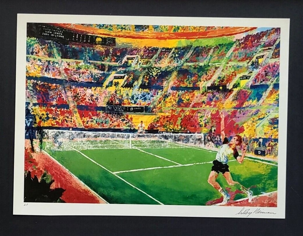 LEROY NEIMAN + 1980's VINTAGE SIGNED PRINT FRAMED + " LENDL VS MCENROE " - 2