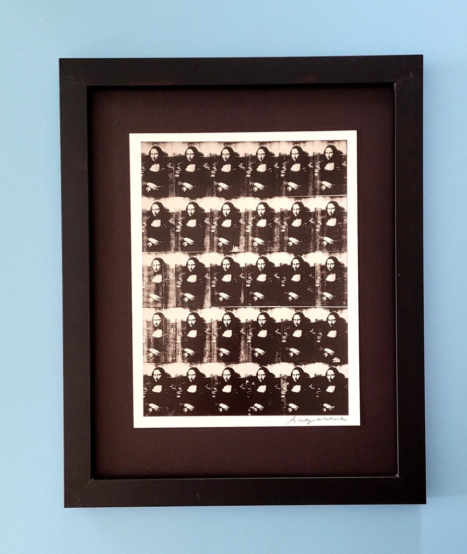 ANDY WARHOL + 1984 SIGNED MONA LISA POP ART MOUNTED AND FRAMED (1 of 3)