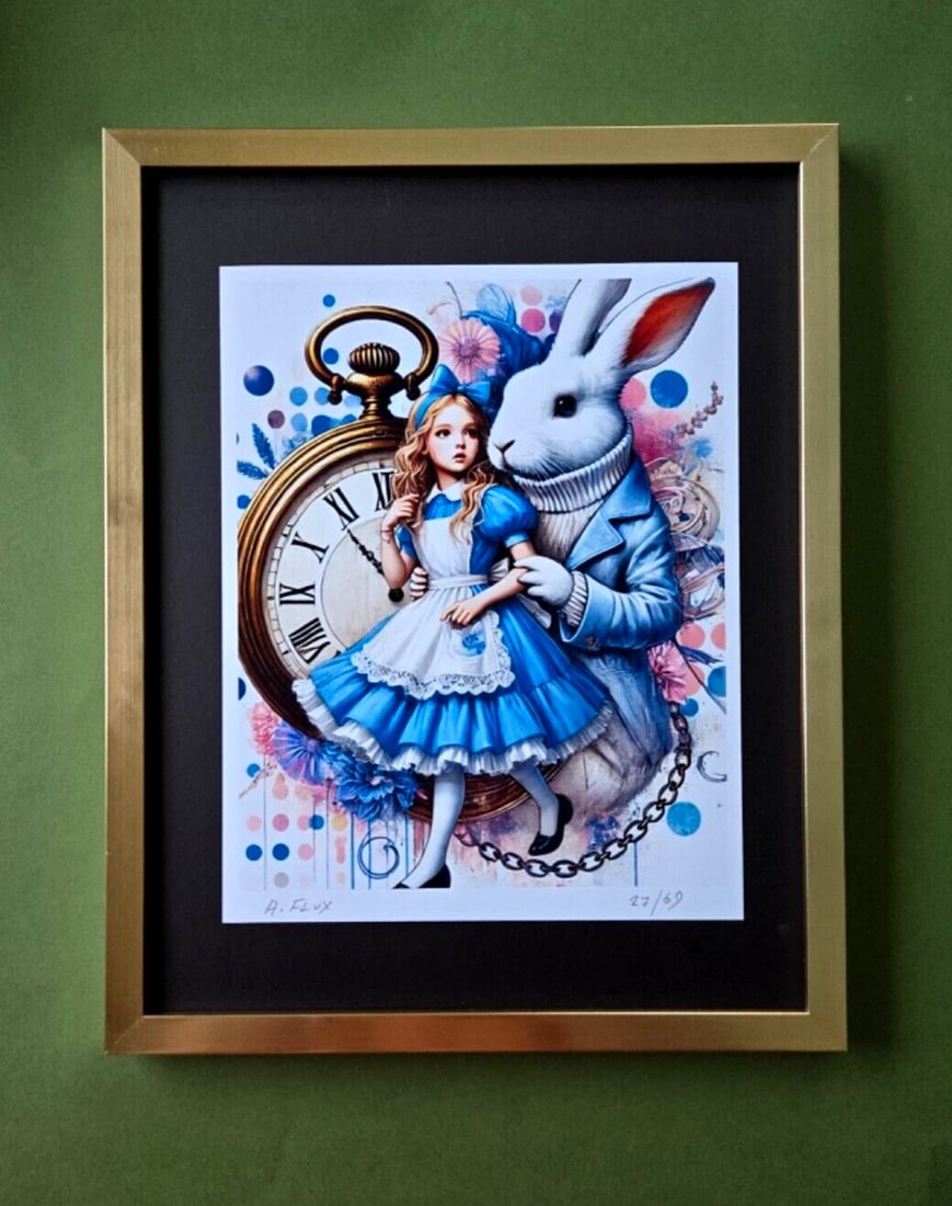 AIDAN FLUX | Hand Signed Original Print Framed LtdEd of 69 COA ALICE WONDERLAND: Title:AIDAN FLUX | Hand Signed Original Print Framed LtdEd of 69 COA ALICE WONDERLANDDescription:This is a Stunning and Scarce 100% Authentic New Print by Aidan Flux AIDAN Flux represents a new wave