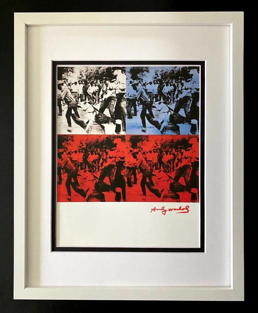 ANDY WARHOL + RARE 1984 SIGNED RIOT PRINT MATTED AND FRAMED: Title:ANDY WARHOL + RARE 1984 SIGNED RIOT PRINT MATTED AND FRAMEDDescription:This is a Stunning and Scarce 1984 Print After Andy Warhol FACSIMILE SIGNATURE IN RED INK " RIOT " from His Pop Art