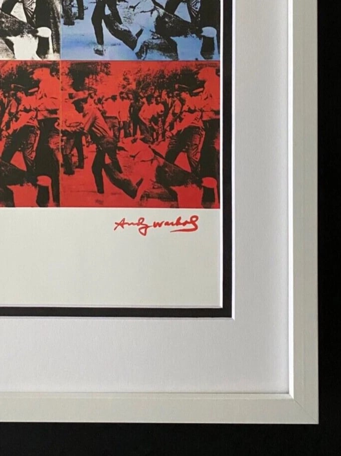 ANDY WARHOL + RARE 1984 SIGNED RIOT PRINT MATTED AND FRAMED - 2