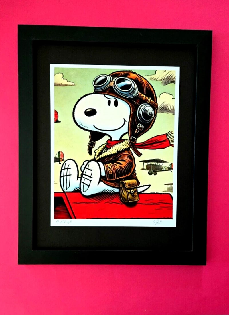 AIDAN FLUX | Hand Signed Original Print Framed Ltd. Ed. of 69 COA SNOOPY AVIATOR: Title:AIDAN FLUX | Hand Signed Original Print Framed Ltd. Ed. of 69 COA SNOOPY AVIATORDescription:This is a Stunning and Scarce 100% Authentic New Print by Aidan Flux AIDAN Flux represents a new wave