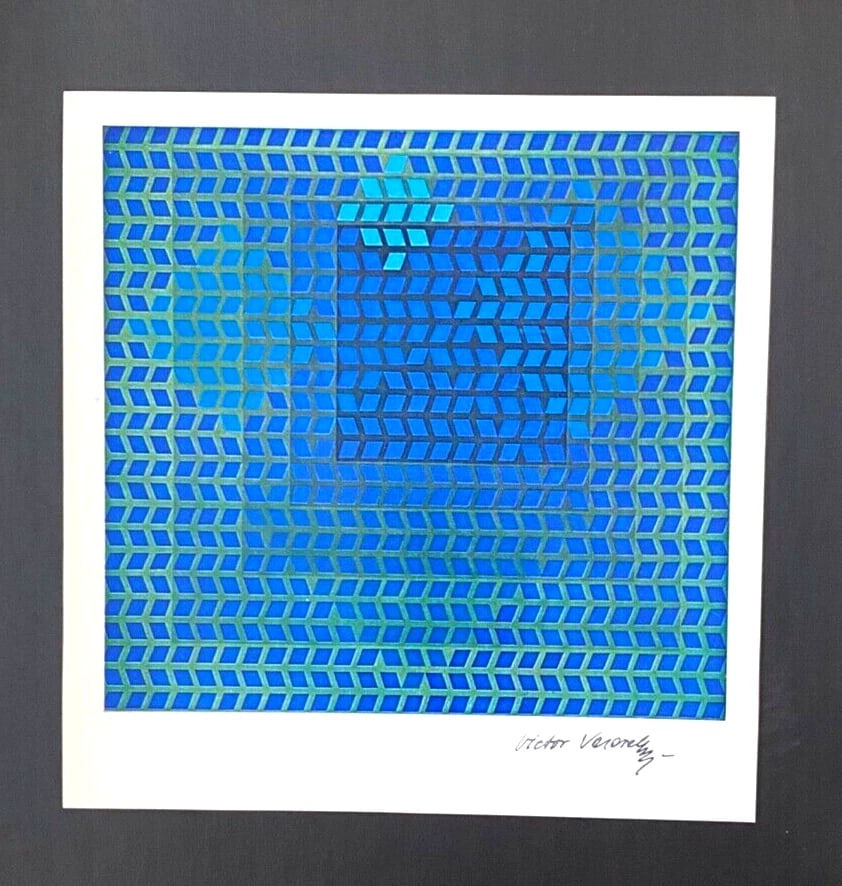 VICTOR VASARELY + SIGNED GEOMETRIC ABSTRACT PRINT FROM 1970 + WITH NEW FRAME - 2