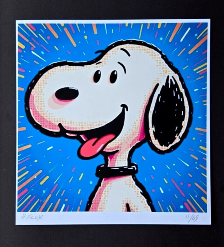 AIDAN FLUX | Hand Signed Original Print Framed LtdED of 69 COA SNOOPY IS HAPPY - 3