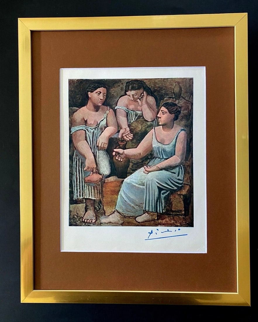 PABLO PICASSO 1948 BEAUTIFUL SIGNED PRINT MATTED AND FRAMED: Title:PABLO PICASSO 1948 BEAUTIFUL SIGNED PRINT MATTED AND FRAMED Description:This is a Beautiful and Scarce 1948 Print after PABLO PICASSO " Girls at the Fountain" FACSIMILE SIGNED IN BLUE INK 