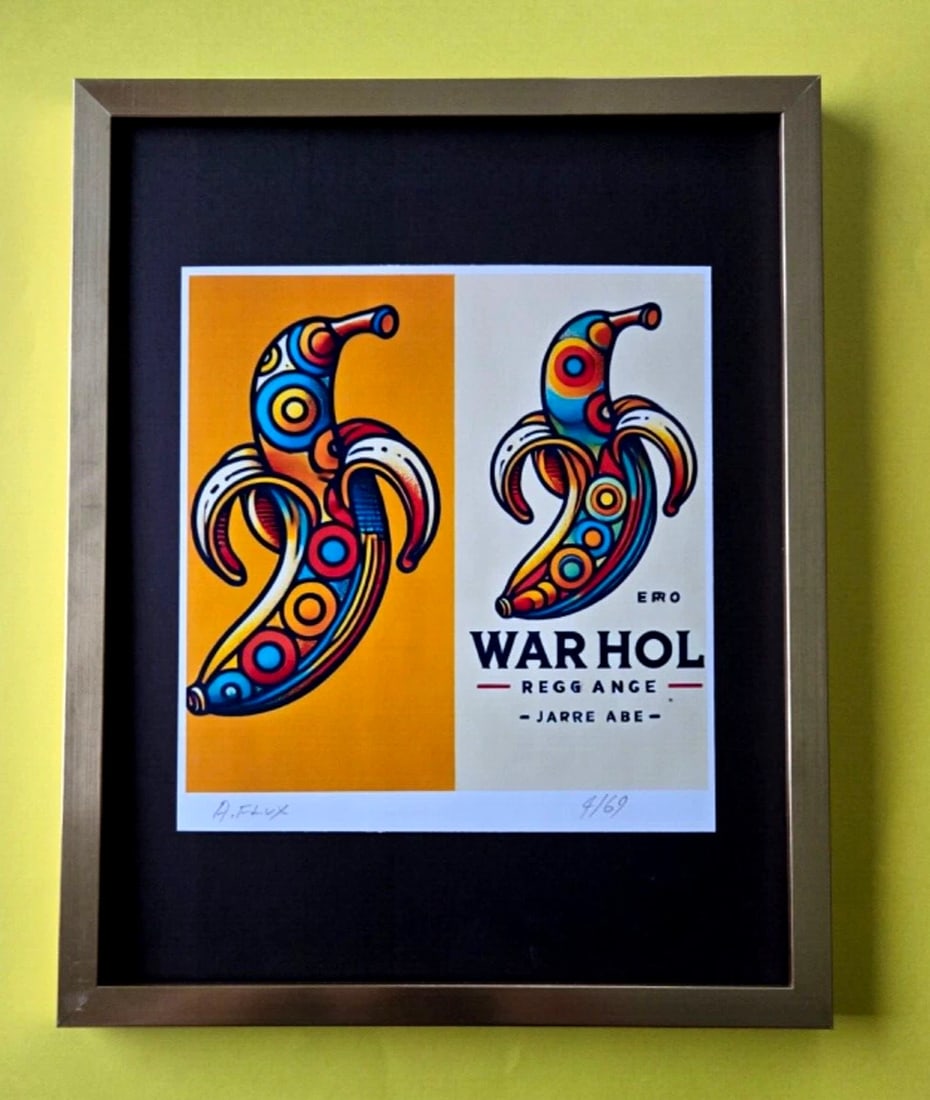 AIDAN FLUX | Hand Signed Original Print Framed LtdEd COA "ANDY WARHOL BANANAS: Title:AIDAN FLUX | Hand Signed Original Print Framed LtdEd COA "ANDY WARHOL BANANASDescription:This is a Stunning and Scarce 100% Authentic New Print by Aidan Flux AIDAN Flux represents a new wave of