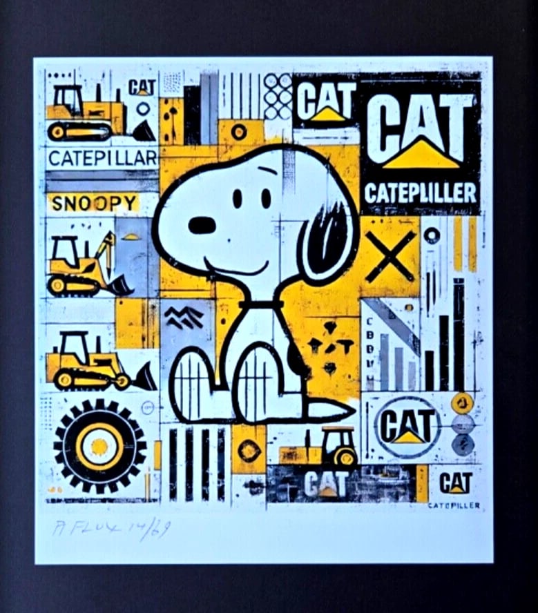 AIDAN FLUX | Hand Signed Print Framed LtdEd of 69 COA| SNOOPY LIKES CATERPILLAR - 2