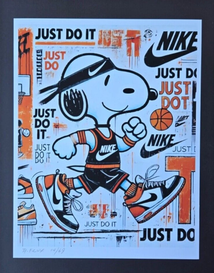 AIDAN FLUX | Hand Signed Print Framed LtdEd of 69 COA| SNOOPY WEARING NIKE - 2