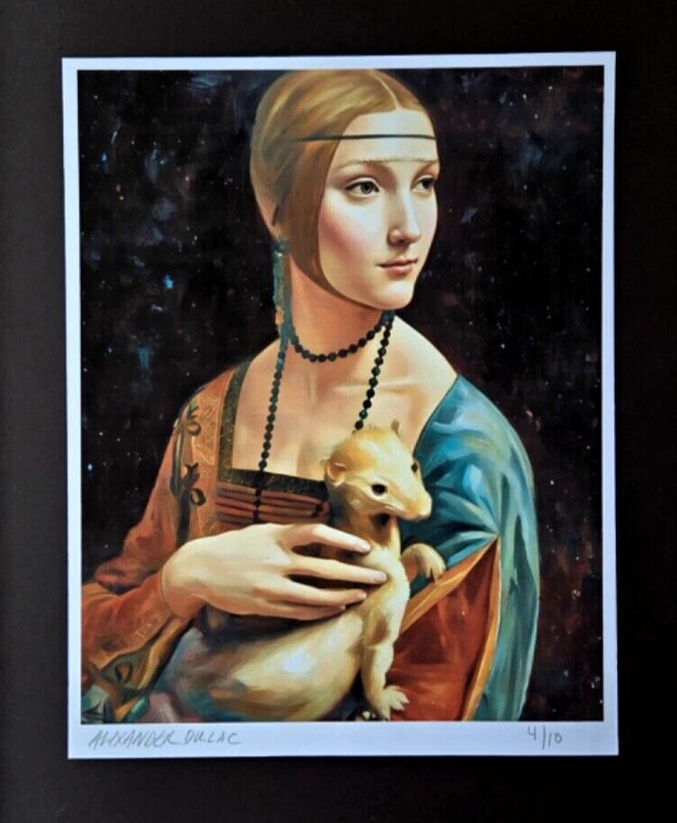 Hand-Signed LtdEd of 10 Giclée Lady with an Ermine Reimagined by Alexander Dulac - 2