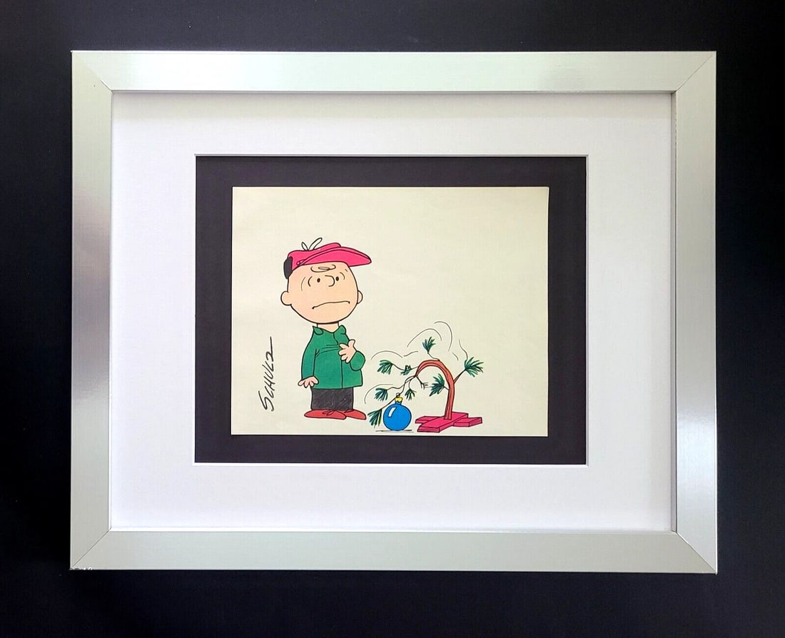 CHARLES SCHULZ + Signed Christmas 1968 Peanuts SNOOPY Cartoon + New Frame (1 of 3)