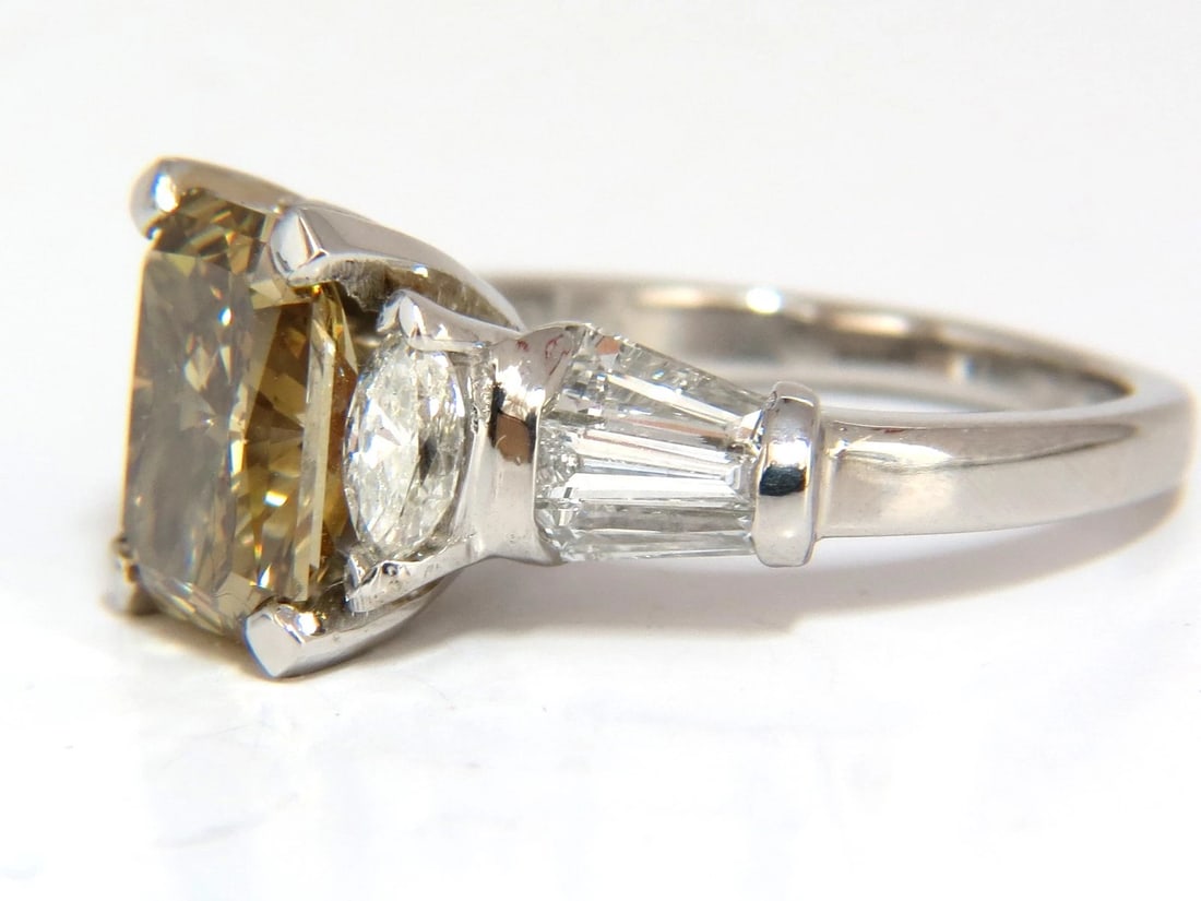 GIA 4.12ct. radiant fancy brown green yellow diamonds platinum ring + - 10