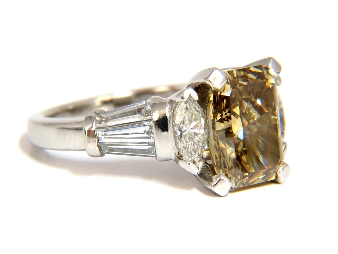GIA 4.12ct. radiant fancy brown green yellow diamonds platinum ring + - 9
